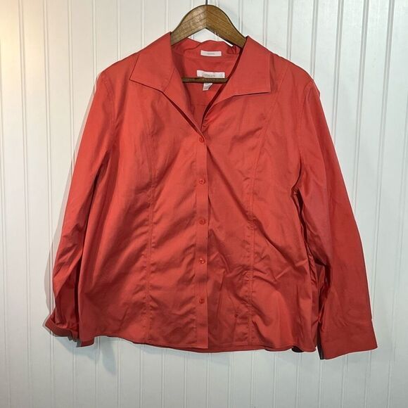 Chico’s No Iron Jacket Women’s 3 X-Large Coral Button Front Long Sleeve VNeck - Picture 1 of 12